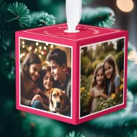 Four Photos Personalized Christmas Keepsake Red Cube Ornament