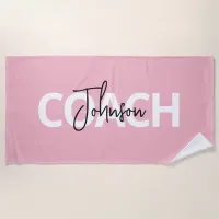 Pink Personalized Coach Typography Beach Towel