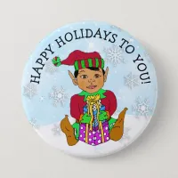 Happy Holidays to You Ethnic Elf and Snowflakes Button