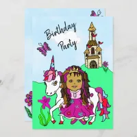 Princess and Unicorn Girl's Birthday Party Invitation