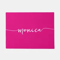 Modern Signature with Swashes Name Hot Pink Doormat