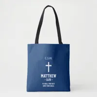 Dark Blue Star Pattern Bible Verse Christian Tote Bag