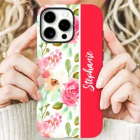 Pink Watercolor Floral Custom Name iPhone 16 Pro Case