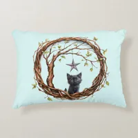 Cute Black Kitten Watching a Star Accent Pillow