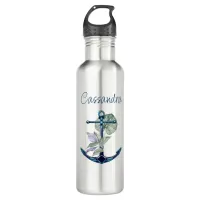 Anchor and Tropical Plants Sea Life Personalized Stainless Steel Water Bottle