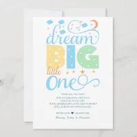 Dream Big Little One Blue Baby Boy 1st Birthday Thank You Card