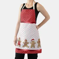 Red & White Polka Dot & Gingerbread Men Christmas Apron