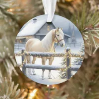 Pretty White Horse Farm Christmas Personalized Ornament