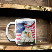 Bald Eagle in front of American Flag Patriotic Art Coffee Mug