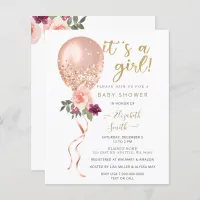 Budget Pink Balloon Girl Baby Shower Invitation