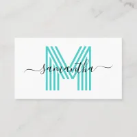 Signature Name Turquoise Retro Monogram Business Card