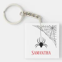 Personalized Black Spider and Spider Web  Keychain