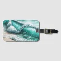 Turquoise Ocean Wave on Sandy Beach Luggage Tag