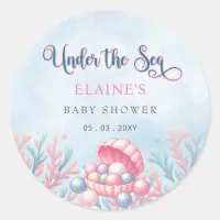 Coral Blue Under The Sea Marine Life Baby Shower  Classic Round Sticker