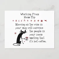 Zoom Meeting Wine Tip Funny Quote with Cat Postcard