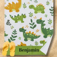 Cute Dinosaur Green and Orange Kids' Beach Towel