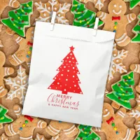 Red and White Merry Christmas Tree Silhouette Favor Bag