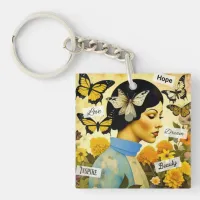 Vintage Lady, Butterflies, Flowers and Inspiring Keychain