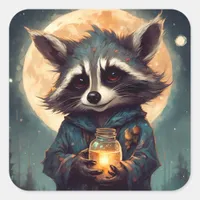 Adorable Raccoon With a Magic Potion Square Sticker