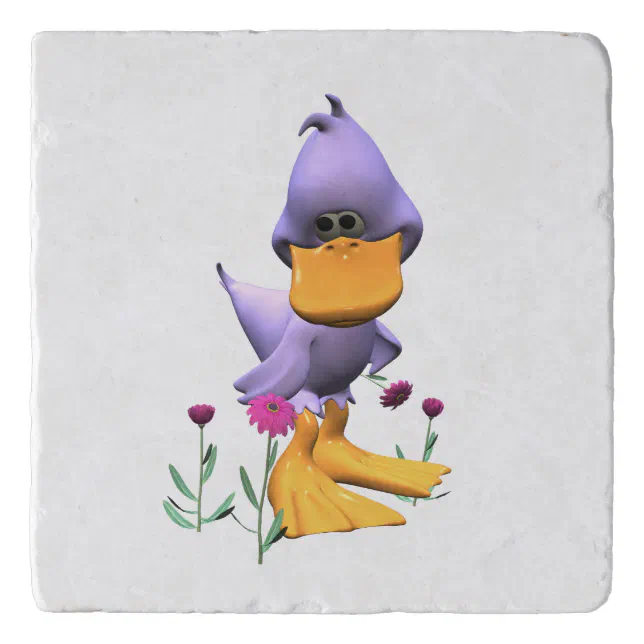 Cute and Shy Purple Cartoon Duck