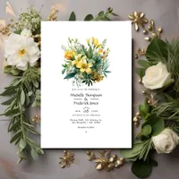 Sage, Evergreen and Gold Floral Spring Wedding Invitation