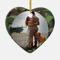 Personalized Always My Hero Army Camouflage Photo Ceramic Ornament