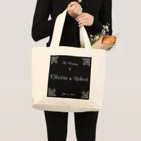 Bold Black and White Vintage Wedding Personalized Large Tote Bag