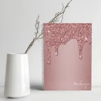 Girly Rose Gold Sparkle Glitter Drips Personalized Notebook