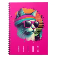 80s Retro Cool Cat with Pink Sunglasses White Notebook