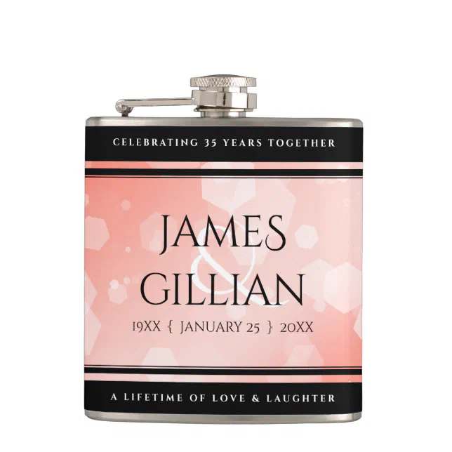 Elegant 35th Coral Wedding Anniversary Celebration Flask