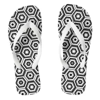 Black, White, and Grey Nested Hexagons Flip Flops