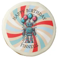 Robot Themed Boy's Happy Birthday Sugar Cookie