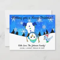 Silly Upside Down Snowman Playing in Snow Christma Holiday Card