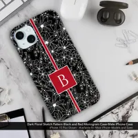 Dark Floral Pattern Black Red Sketch Monogram iPhone 15 Plus Case