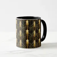 Retro 1920s Art Deco Black Gold Geometric Pattern Mug