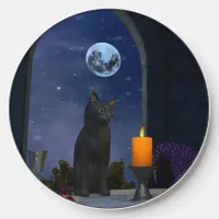 Cute Black Cat Staring at a Candle Wireless Charger