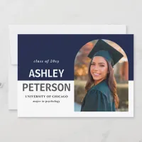 Color Block Navy Arch Photo Graduation Invitation