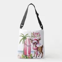 Merry & Bright Pink Tropical Reindeer Tote Bag