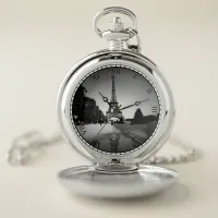 Eiffel Tower In B&W Spotlight Pocket Watch Silver