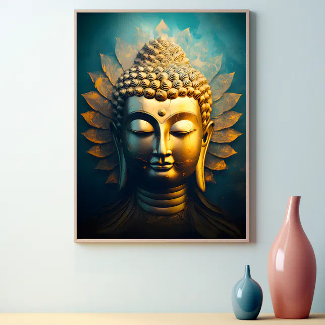 Peaceful Buddha Face Gold Art Antique Poster
