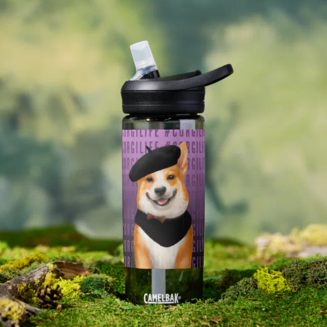 Cute Chic Corgi Dog Wearing Beret & Bandana Water Bottle
