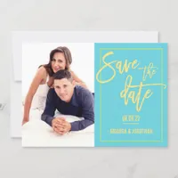 Playful Lime, Yellow and Blue Wedding Save Date Save The Date