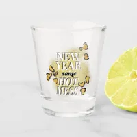 New Year Same Hot Mess Funny Gold Glitter Leopard Shot Glass