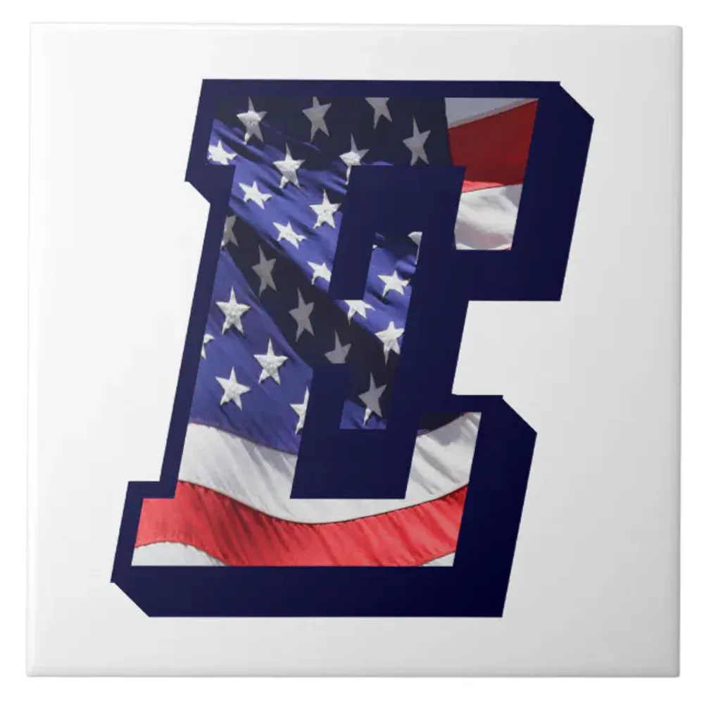 American Flag Letter "E" Large Photo Ceramic Tile
