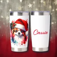 Papillon Dog in Santa Hat Christmas Personalized Insulated Tumbler