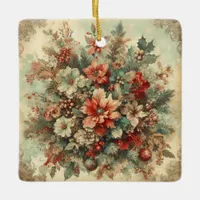 Elegant Vintage Christmas Flowers  Ceramic Ornament