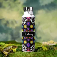 Personalized Purple Orange Black Dot Mandala   Water Bottle