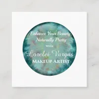 Elegant Blue Green Watercolor Makeup Artist Square Business Card