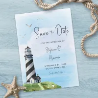 Lighthouse Nautical Watercolor Wedding Save The Date