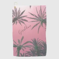 Cute Pink Palm Tree Print Golf Towel